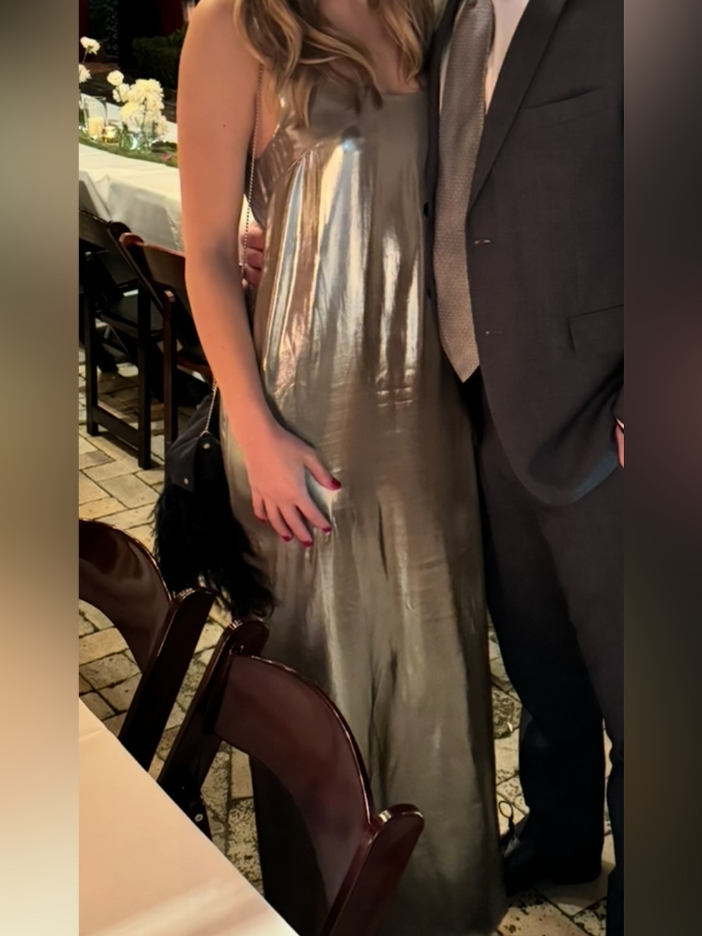 Satin Metallic Slip Dress in Silver